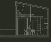 TINY HOUSES project, cross-section of house with mezzanine floor