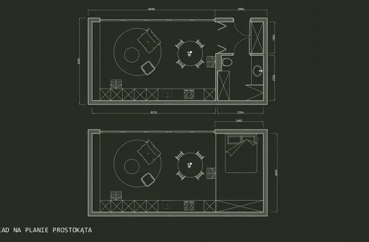 TINY HOUSES project, floor plan of a house with a mezzanine floor