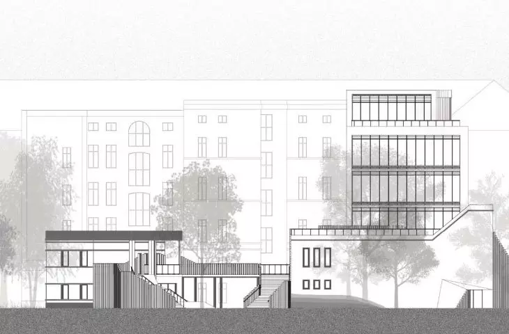 Social Laboratory, south elevation