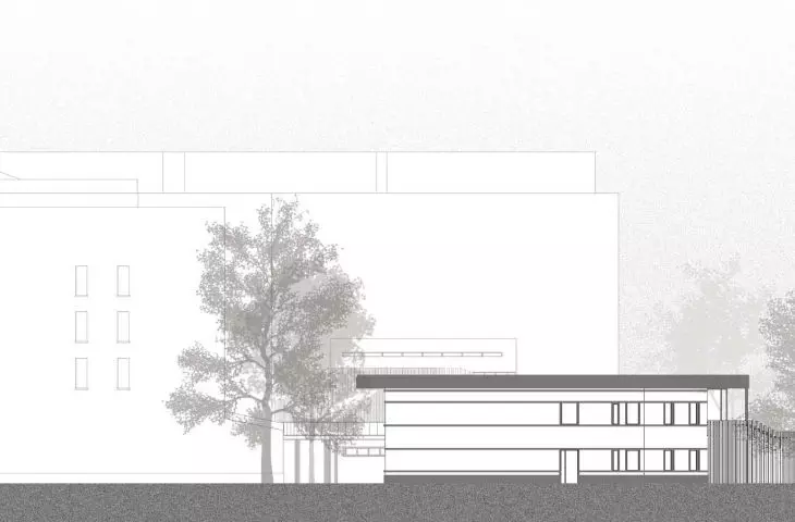 Social Laboratory, west elevation