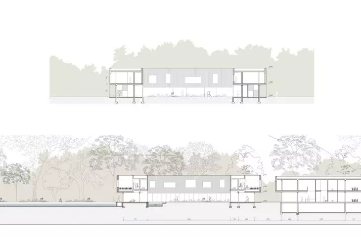 Nature therapy center, cross sections