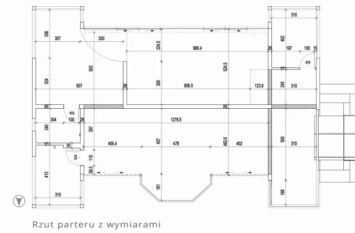 House in Column, first floor plan with dimensions