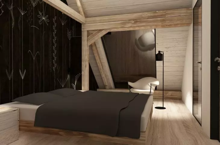 The bedroom is located on the first floor