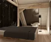 The bedroom is located on the first floor