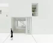 photo of mock-up; entrance to the building