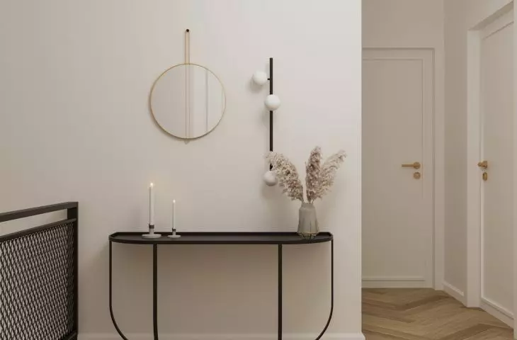 Upper hallway with herringbone floor