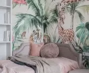 Children's room with colorful wallpaper