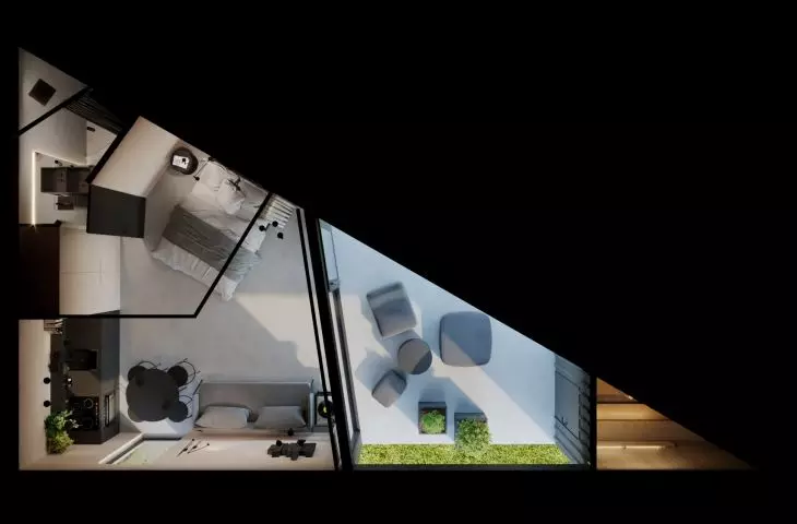 Wildcat house, floor plan and interior visualization