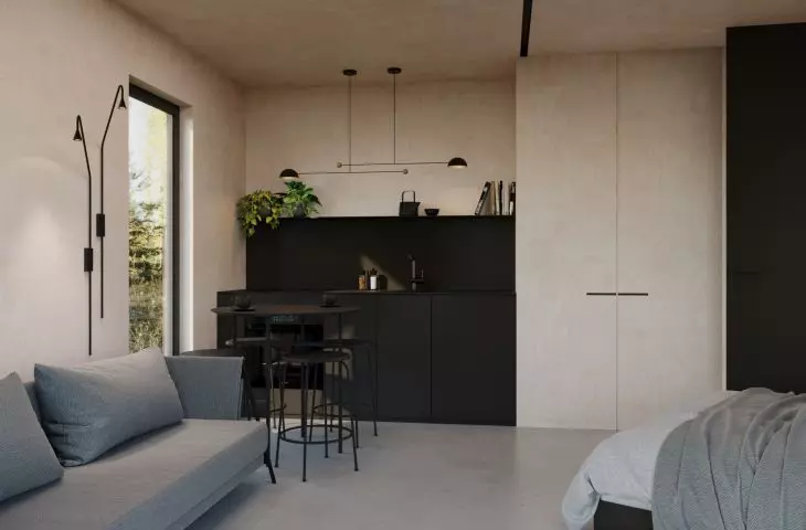 The living room is connected to the bedroom