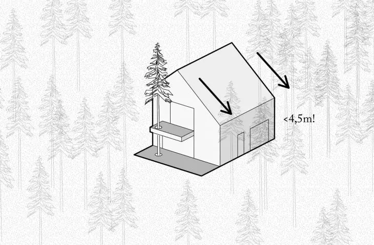 shaping of the body of the building; connecting zones by lowering the eaves of the front elevation