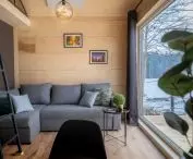 buildings open up to the landscape through large balcony windows on the side of terraces