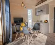 walls in the interiors are clad in light wood