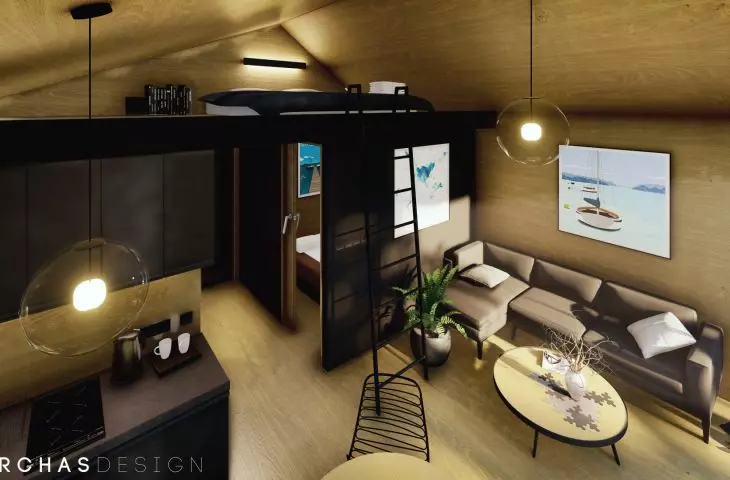 in each cottage there is a mezzanine with additional sleeping places