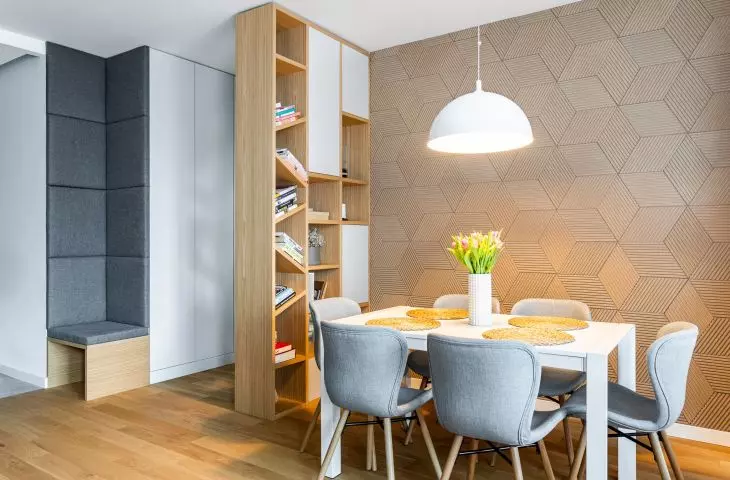 Dining room with cork panels