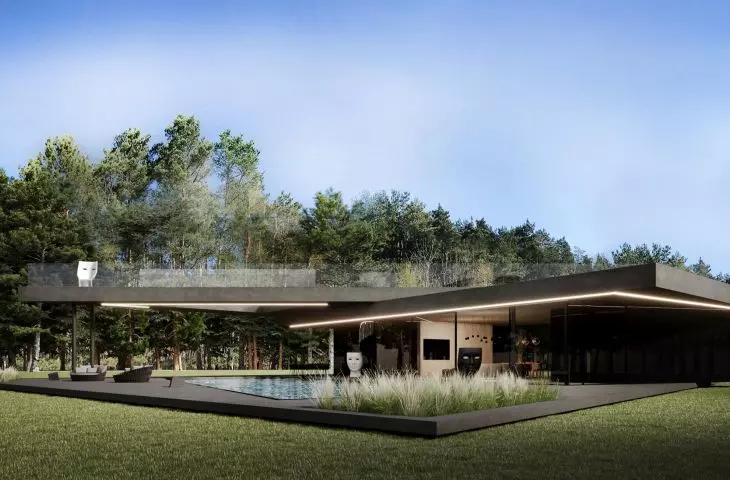 Large glazing and a spacious terrace in the guest house