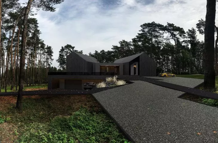 RE: REDWOOD HOUSE charakteryzuje się ciemną elewacją