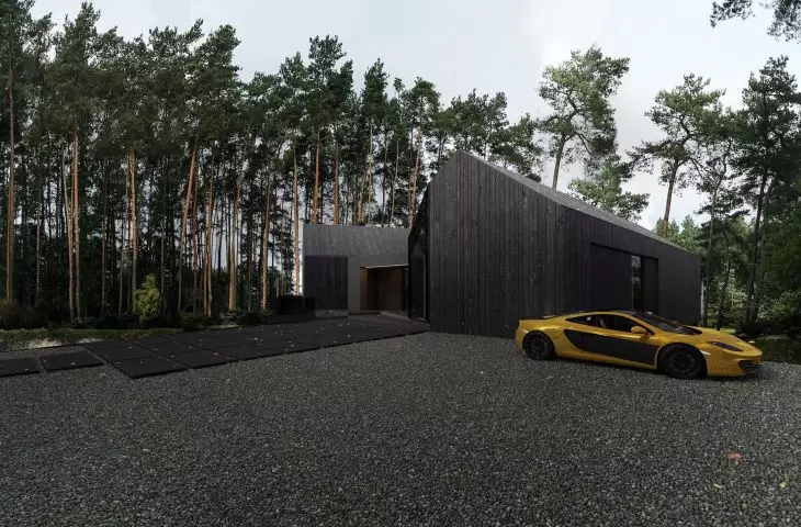 RE: REDWOOD HOUSE, even the driveway will be kept in dark colors