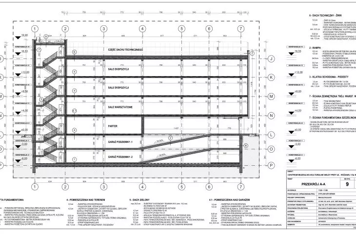 Museum and cultural center, cross-section A-A