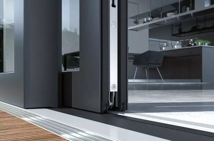 Próg zero milimetrów w drzwiach przesuwnych z PVC-U Schüco LivIngSlide 