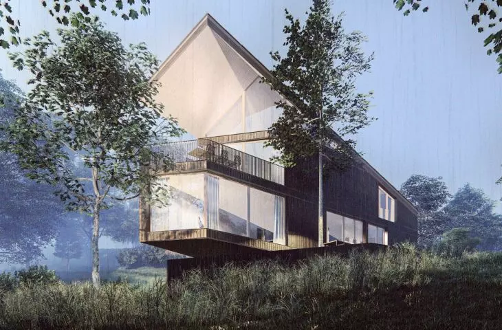 House on the slope, in the evening