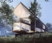 House on the slope, in the evening