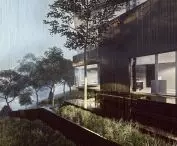 House on a slope with large glazed areas
