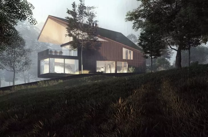 The house on the slope has an area of 120 sqm