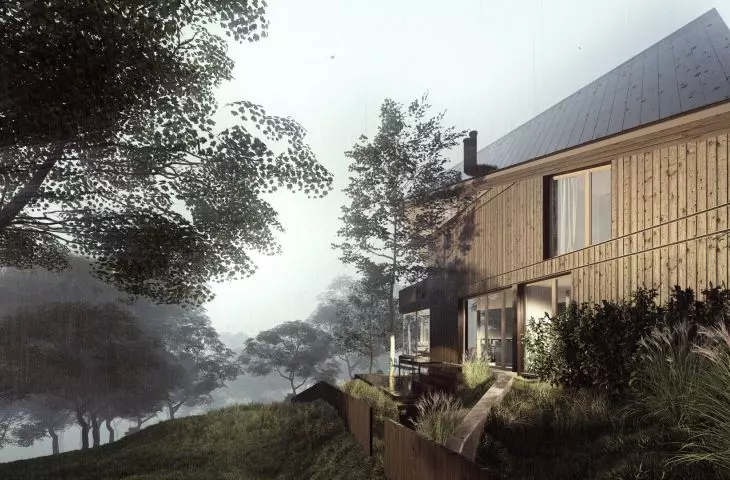 House on a slope with a sloping roof