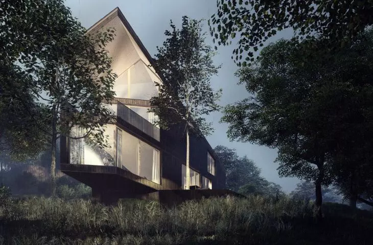 House on the slope, at night