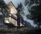 House on the slope, at night