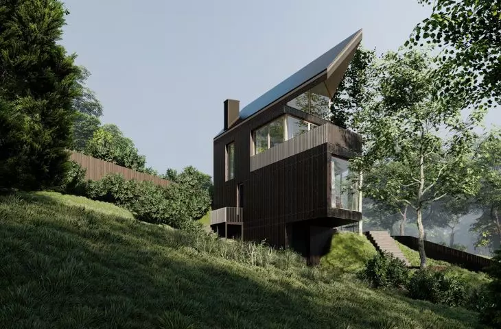 House on a slope with an unusual shape