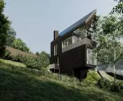 House on a slope with an unusual shape