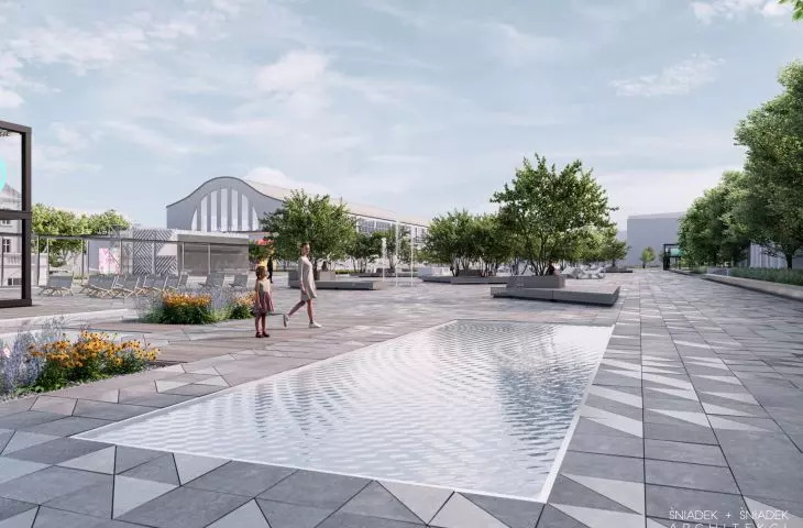 The space of the new city square above the parking lot - the view from under the 
