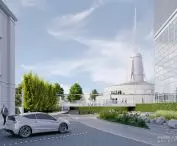 Planowany wjazd na parking podziemny od strony ul. Głogowskiej (między dwoma biurowcami dyrekcji MTP).