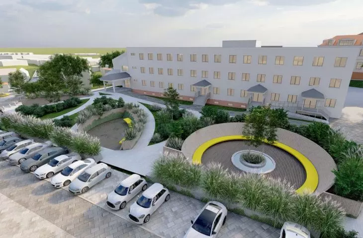 Widok skweru i parkingu
