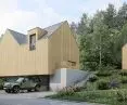House under a rock, compact block on the side of the road