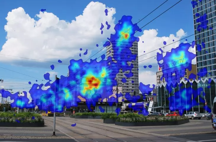 illustration of eye focus of survey participants showing visual dominance of advertising spaces