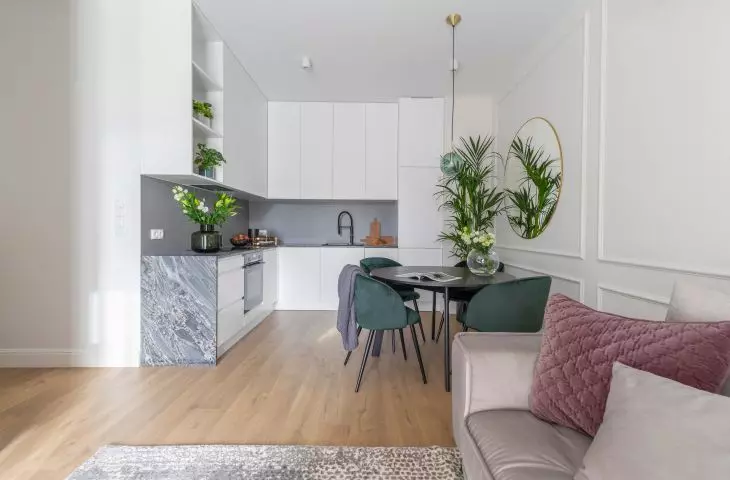 Kitchen connected to living room 