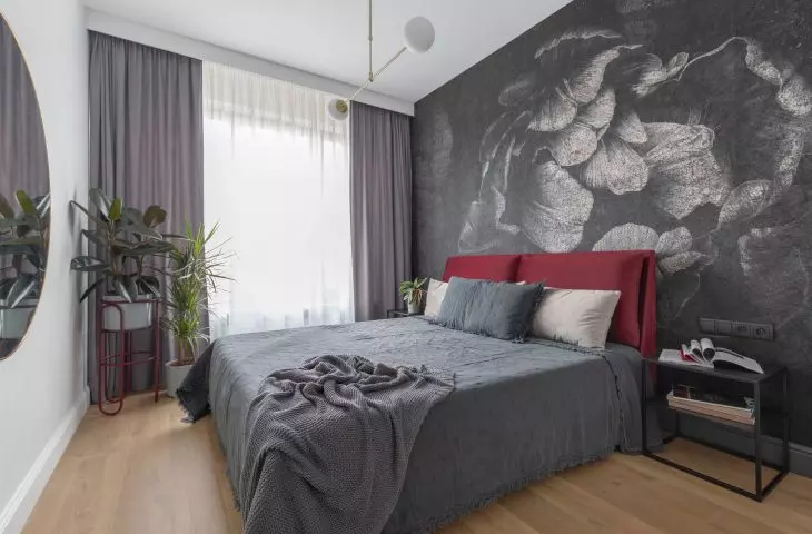 Bedroom with large format wallpaper