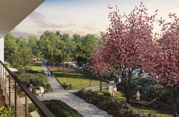 Apartamenty Nakielska otoczone są zielenią