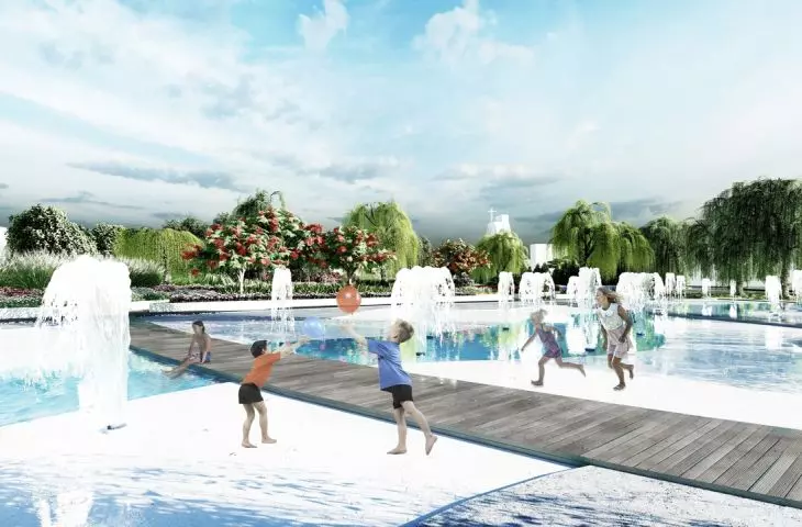 Water zone with playground