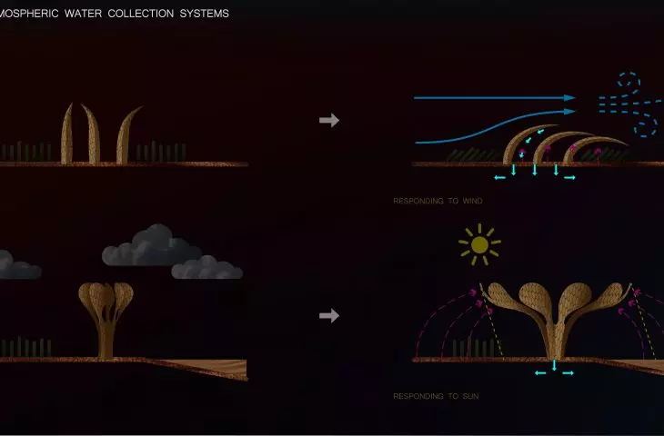 Interactive passive atmospheric water harvesting system: 