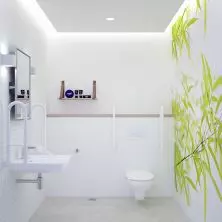 Aranżacja wnętrza łazienek biurowca firmy Nivea w Poznaniu