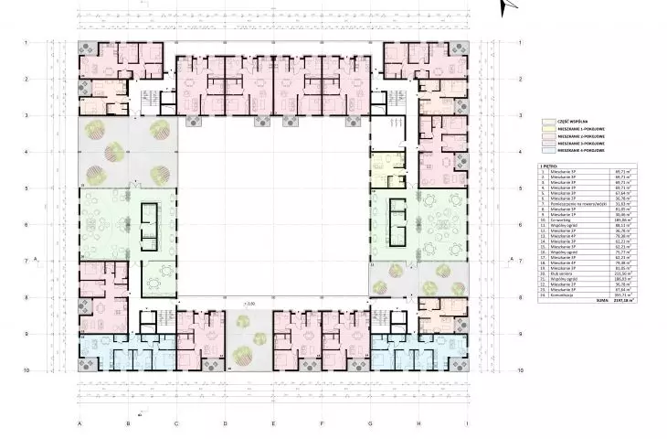 Floor plan of the 1st floor of a housing development in Opole