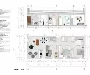 Plan and cross-section of one of the apartments