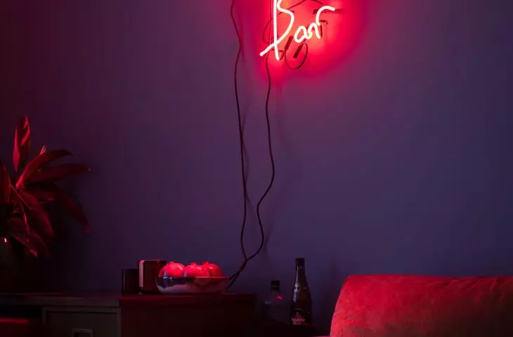 Neon lettering looks most effective when the lights are off 