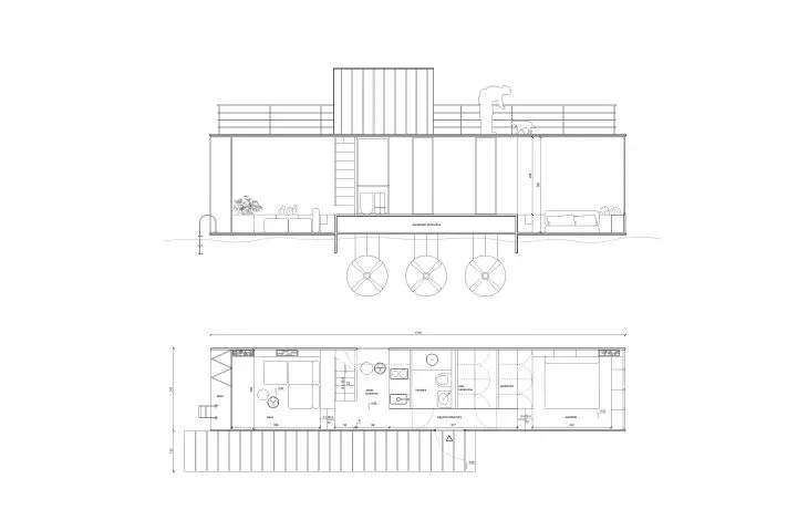 VATN summer house, cross-section and plan