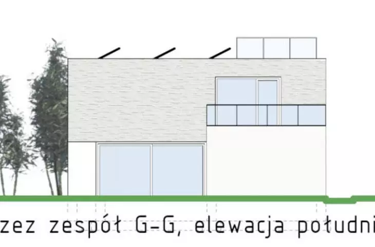 cross-section through G-G unit, southeast elevation
