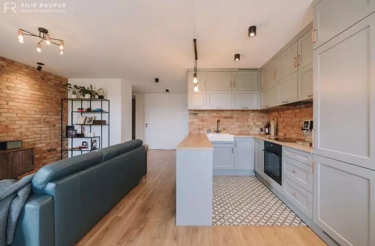 The apartment is maintained in subdued colors