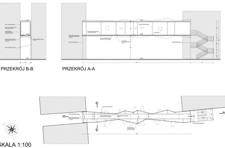 Street contemplation platform, cross-section and projection